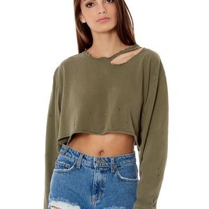 Emma & Sam CROP LONG SLEEVE RIPPED NECK TEE